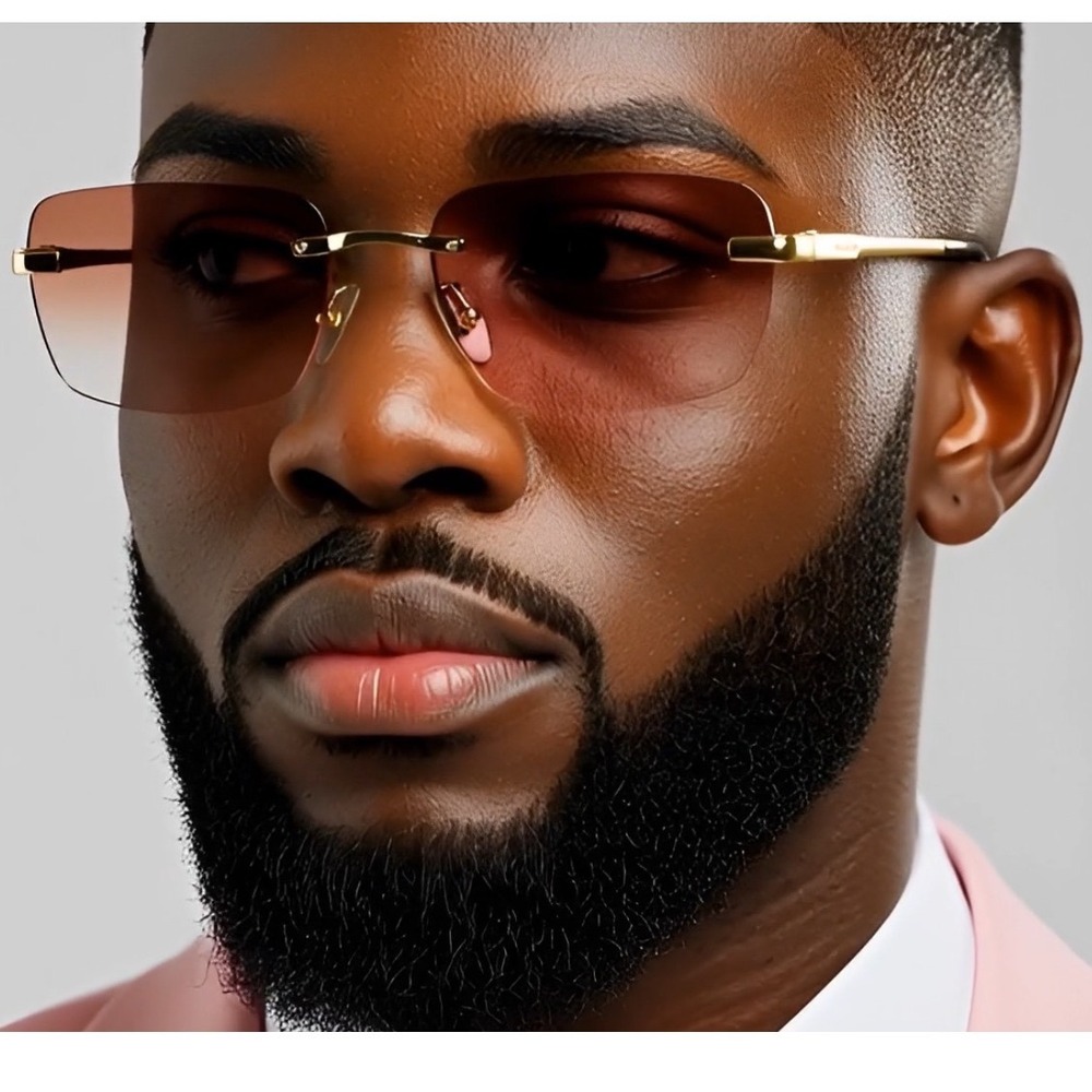 Rimless‎ Gradient Pink Lens Sunglasses Gold Frame Men's Fashion Eyewear Hip Hop